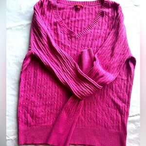 Pink Cable Knit V-Neck Sweater